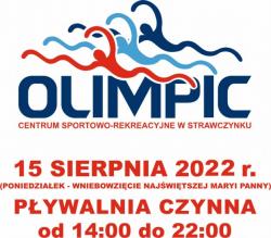 Godziny otwarcia Pływalni 15 sierpnia 2022 r. ( święto Wniebowzięcia Najświętszej Maryi Panny) 
