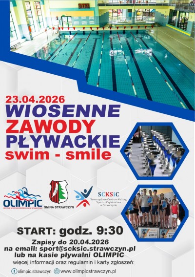 plakat zawody pływackie wiosna 2026